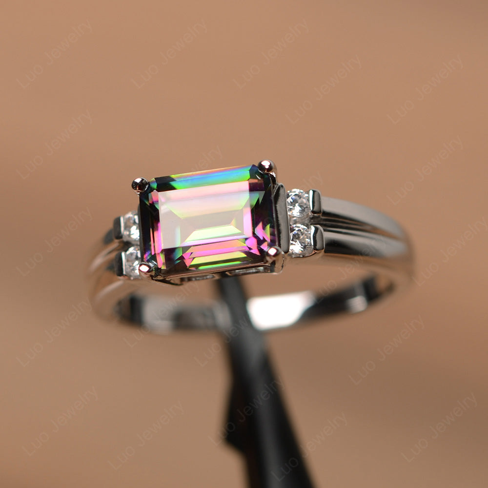 Emerald Cut East West Mystic Topaz Ring Silver - LUO Jewelry