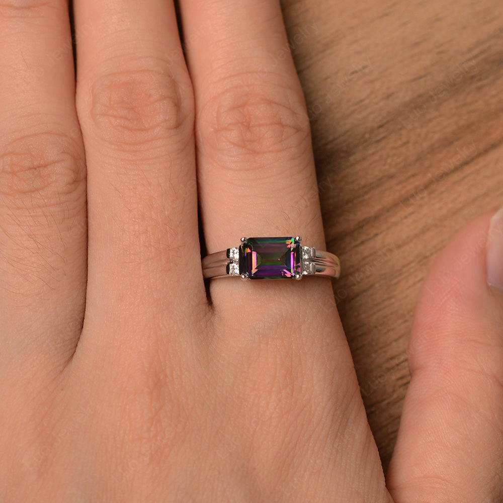 Emerald Cut East West Mystic Topaz Ring Silver - LUO Jewelry