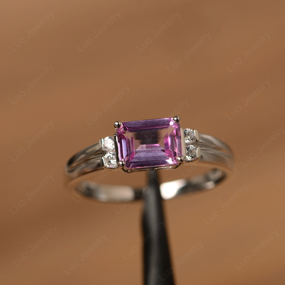 Emerald Cut East West Pink Sapphire Ring Silver - LUO Jewelry