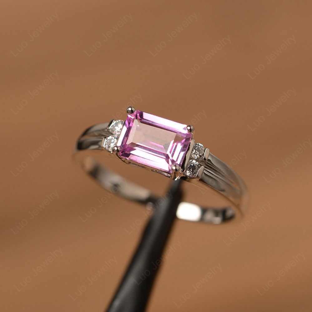 Emerald Cut East West Pink Sapphire Ring Silver - LUO Jewelry