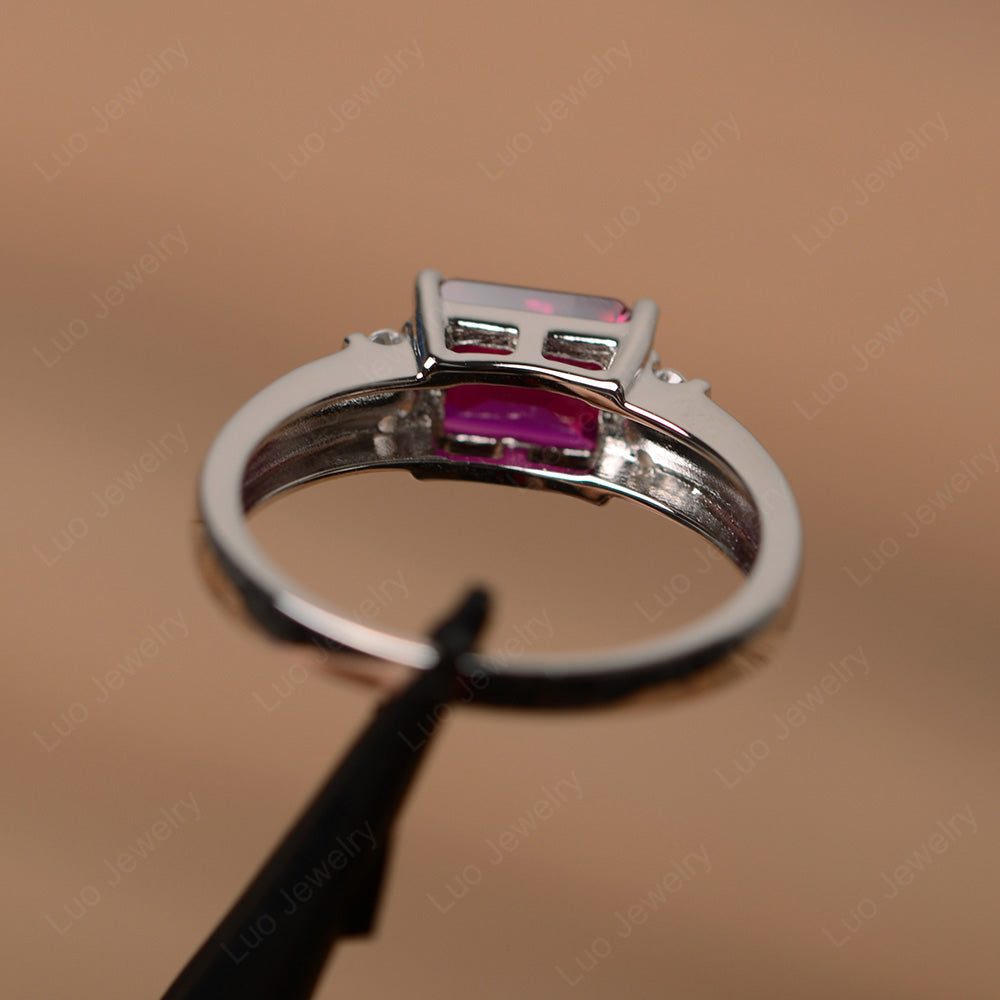 Emerald Cut East West Ruby Ring Silver - LUO Jewelry