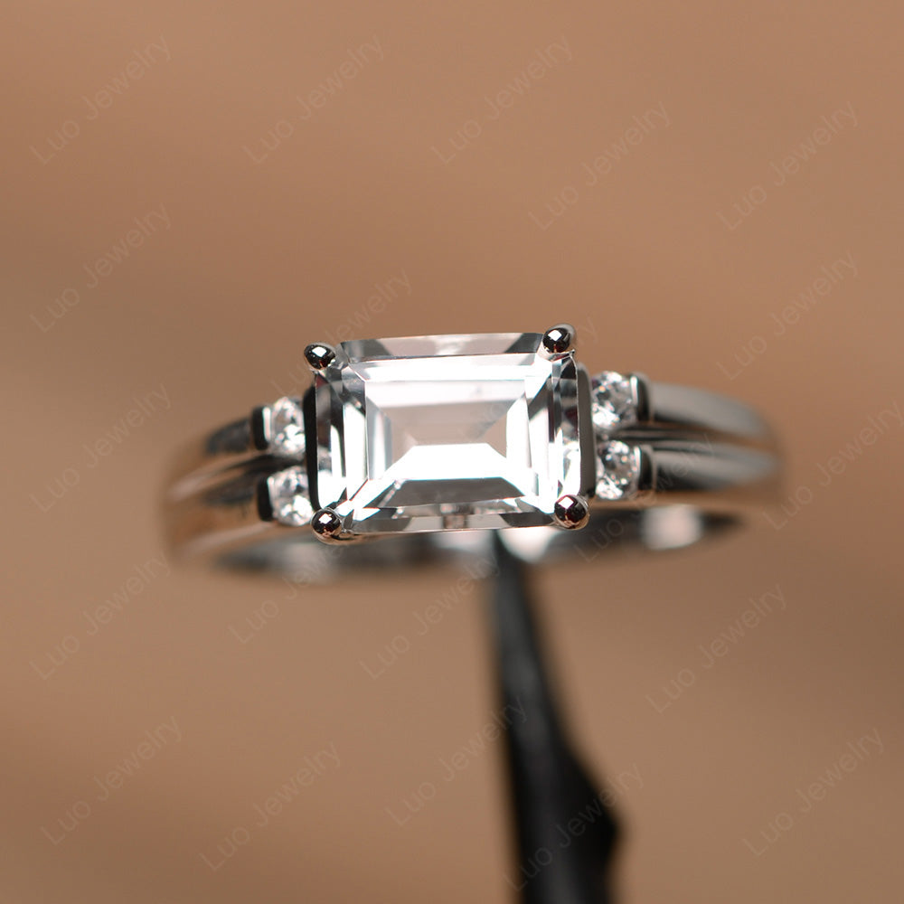 Emerald Cut East West White Topaz Ring Silver - LUO Jewelry