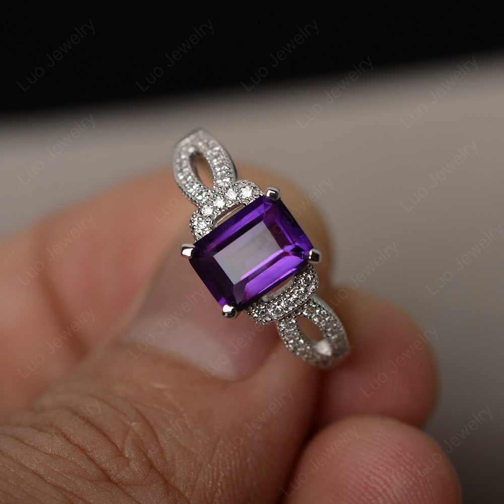 Emerald Cut Amethyst Ring Art Deco - LUO Jewelry