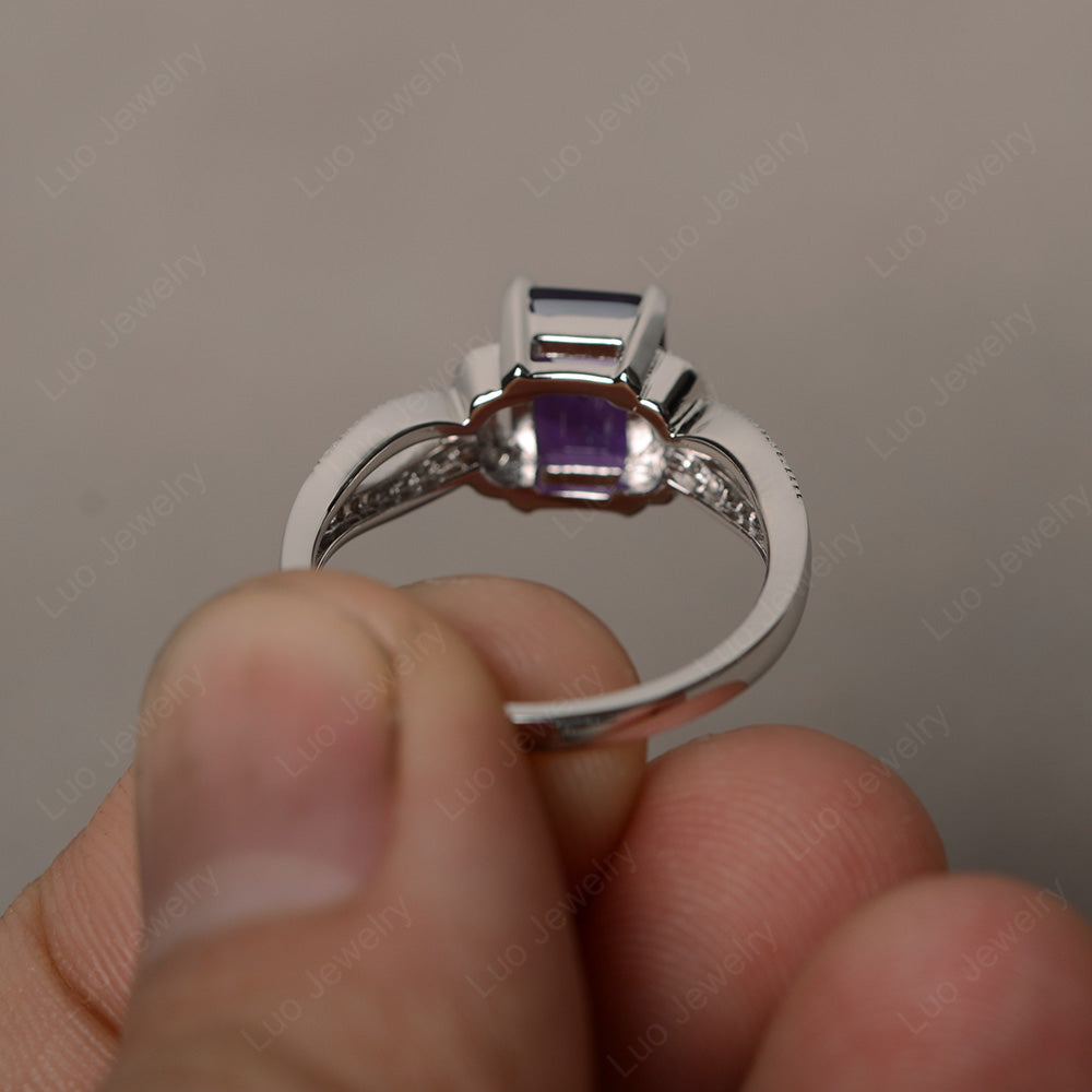 Emerald Cut Amethyst Ring Art Deco - LUO Jewelry