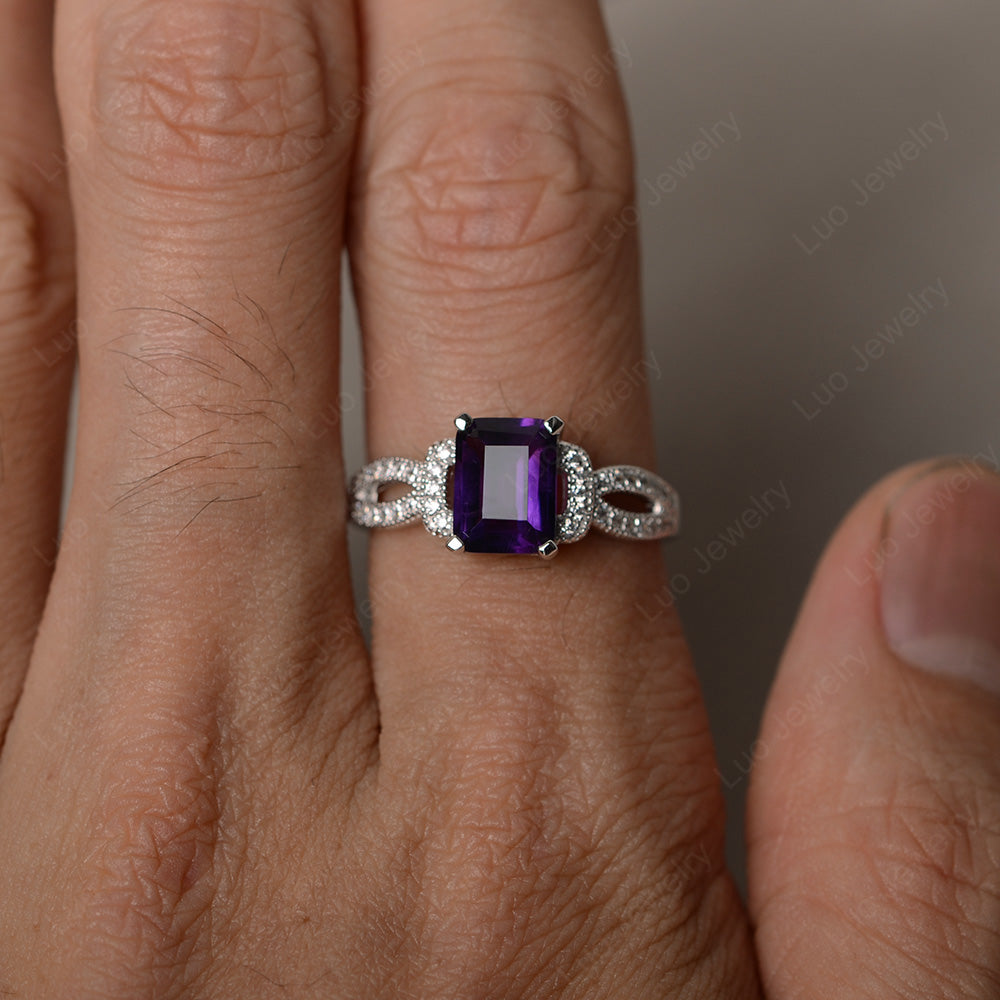 Emerald Cut Amethyst Ring Art Deco - LUO Jewelry