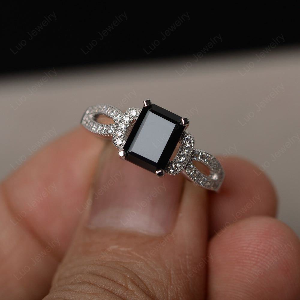 Emerald Cut Black Spinel Ring Art Deco - LUO Jewelry