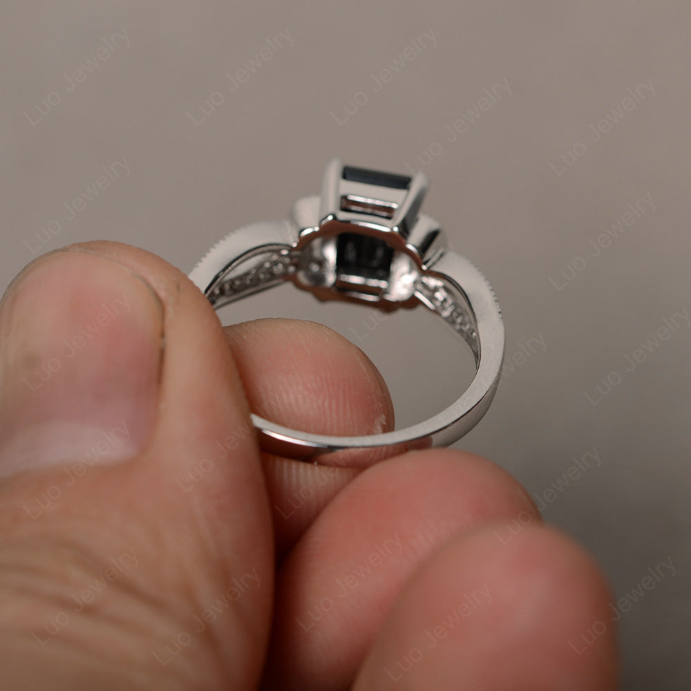 Emerald Cut Black Spinel Ring Art Deco - LUO Jewelry