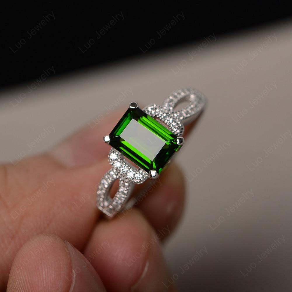 Emerald Cut Diopside Ring Art Deco - LUO Jewelry