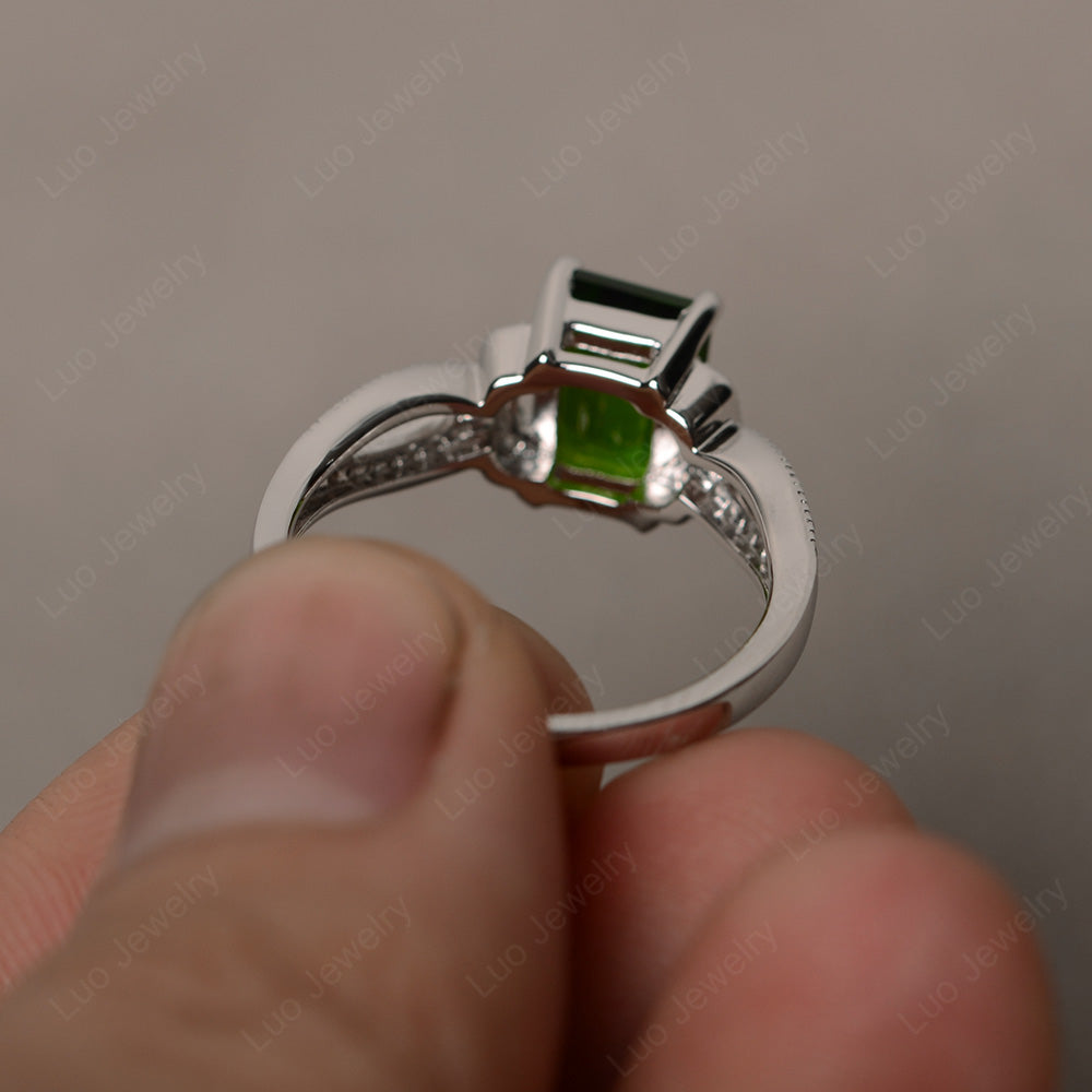 Emerald Cut Diopside Ring Art Deco - LUO Jewelry