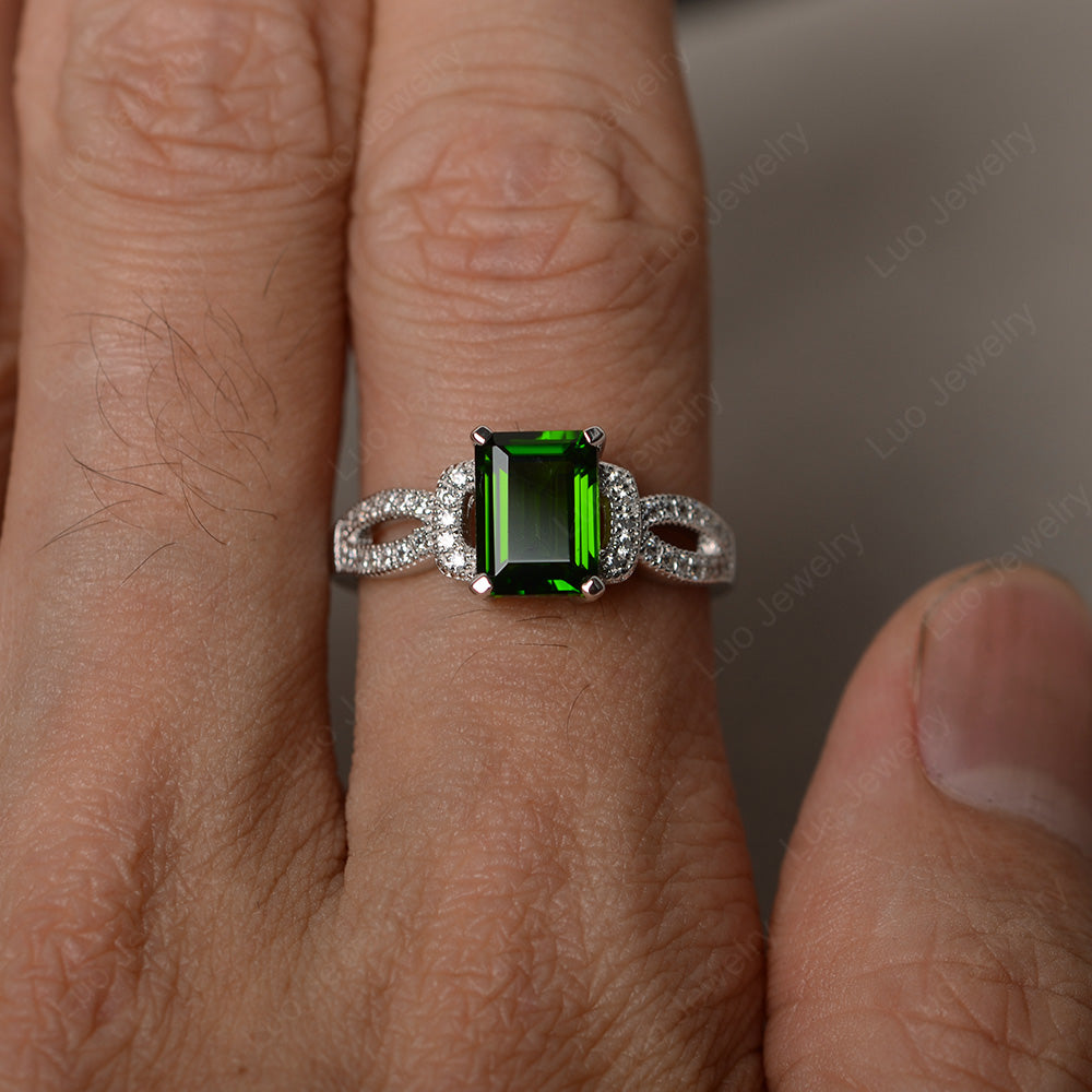 Emerald Cut Diopside Ring Art Deco - LUO Jewelry