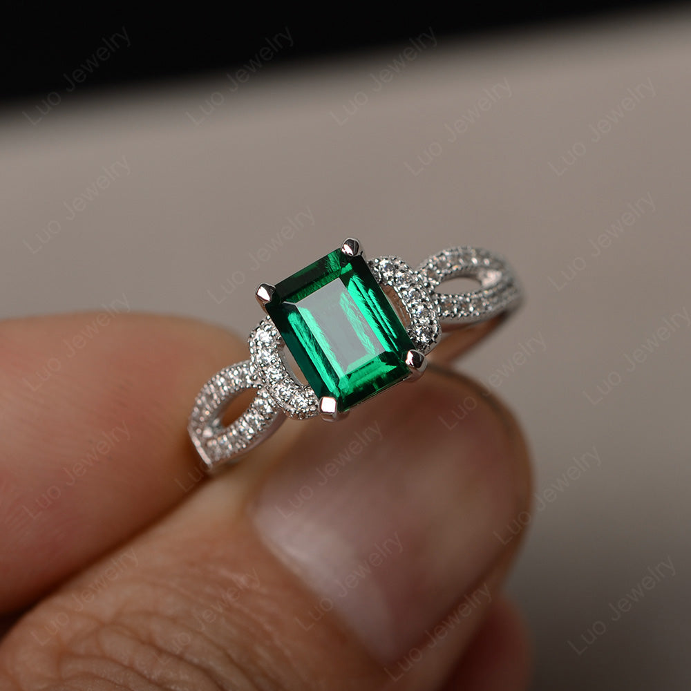 Emerald Cut Lab Emerald Ring Art Deco - LUO Jewelry