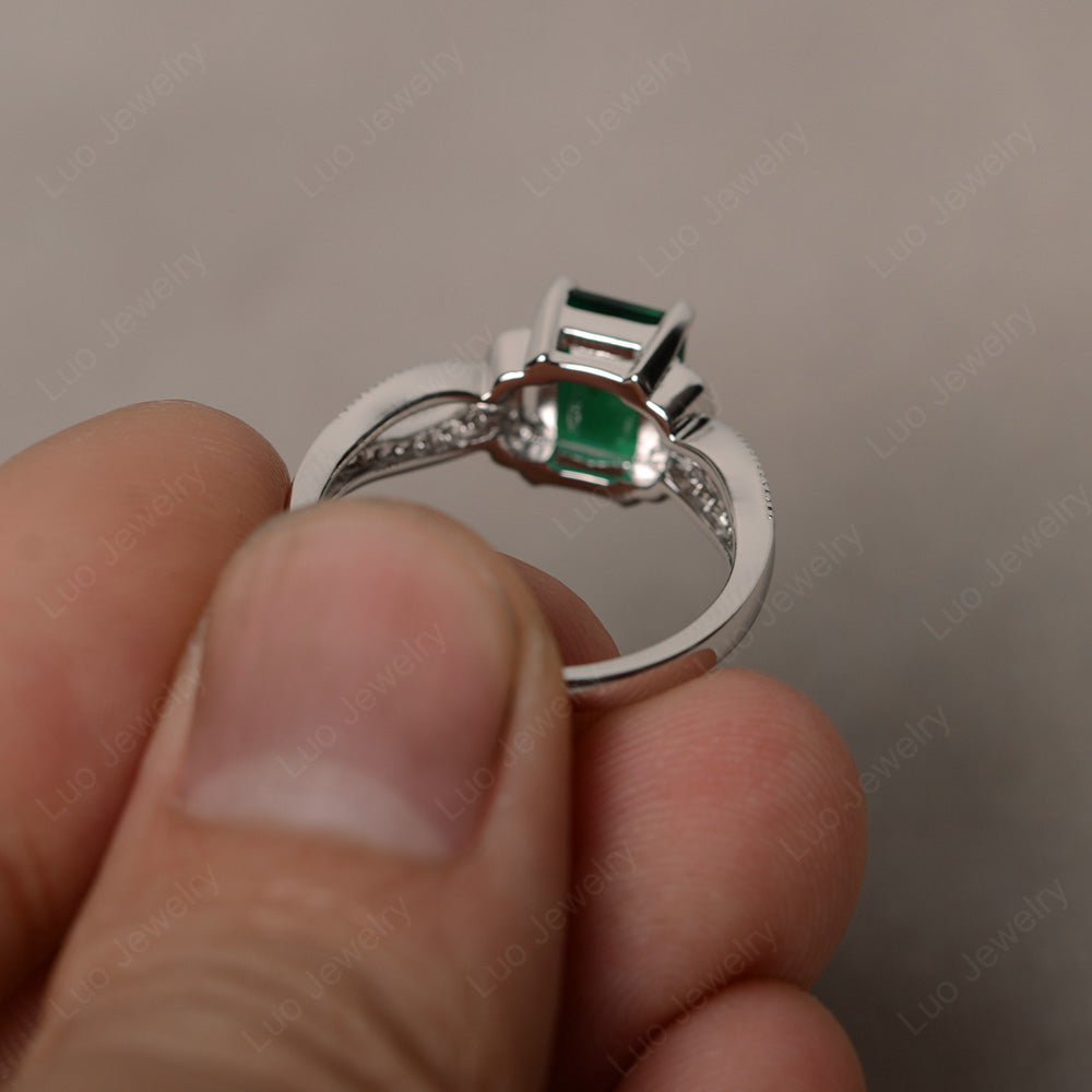 Emerald Cut Lab Emerald Ring Art Deco - LUO Jewelry