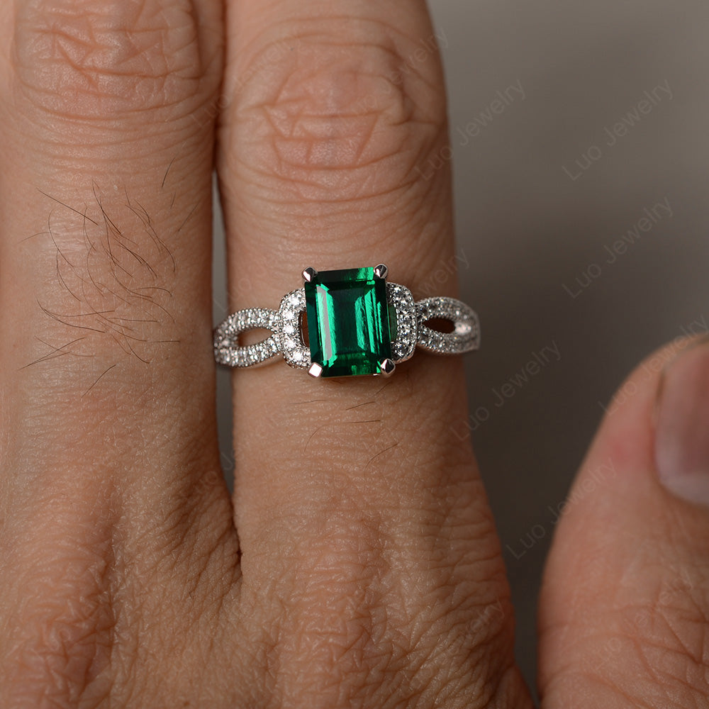 Emerald Cut Lab Emerald Ring Art Deco - LUO Jewelry