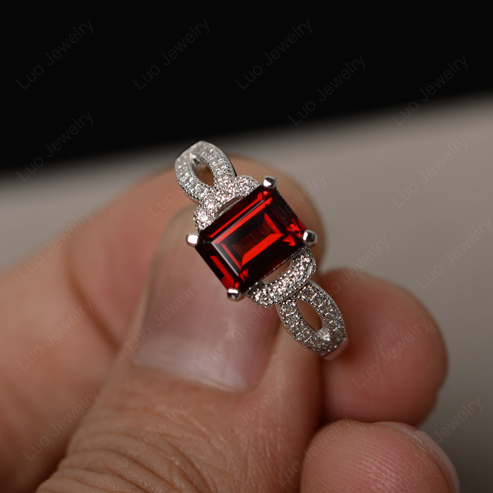 Emerald Cut Garnet Ring Art Deco - LUO Jewelry