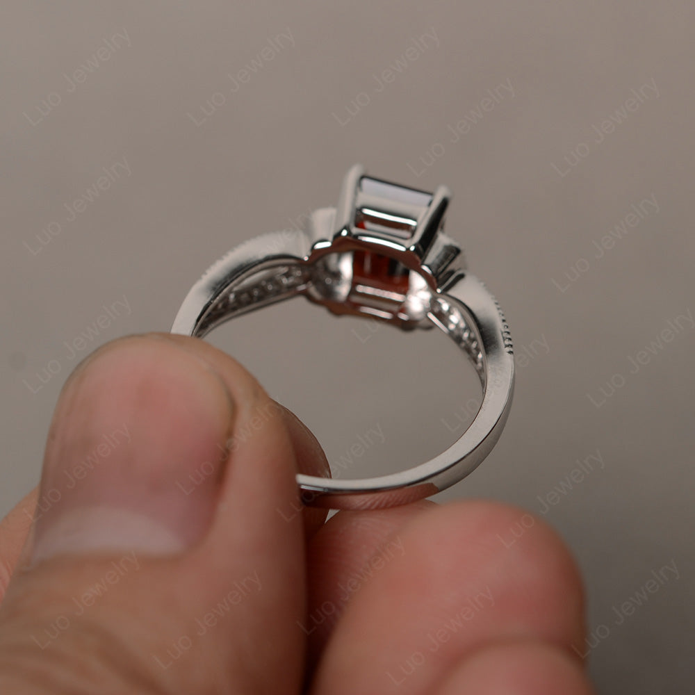 Emerald Cut Garnet Ring Art Deco - LUO Jewelry