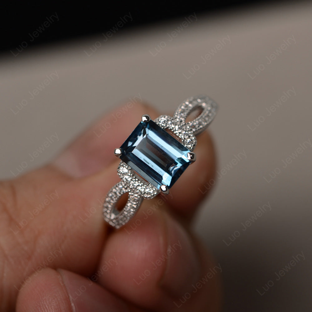 Emerald Cut London Blue Topaz Ring Art Deco - LUO Jewelry