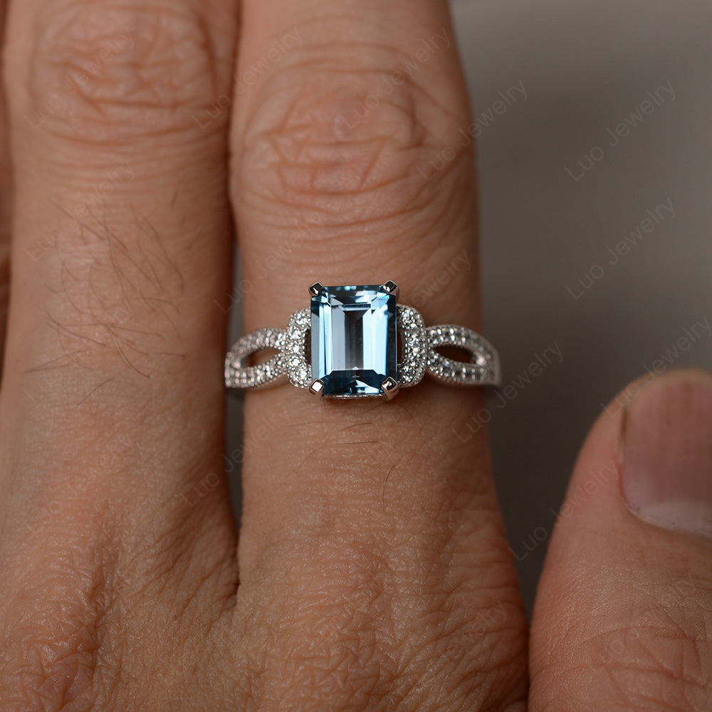 Emerald Cut London Blue Topaz Ring Art Deco - LUO Jewelry