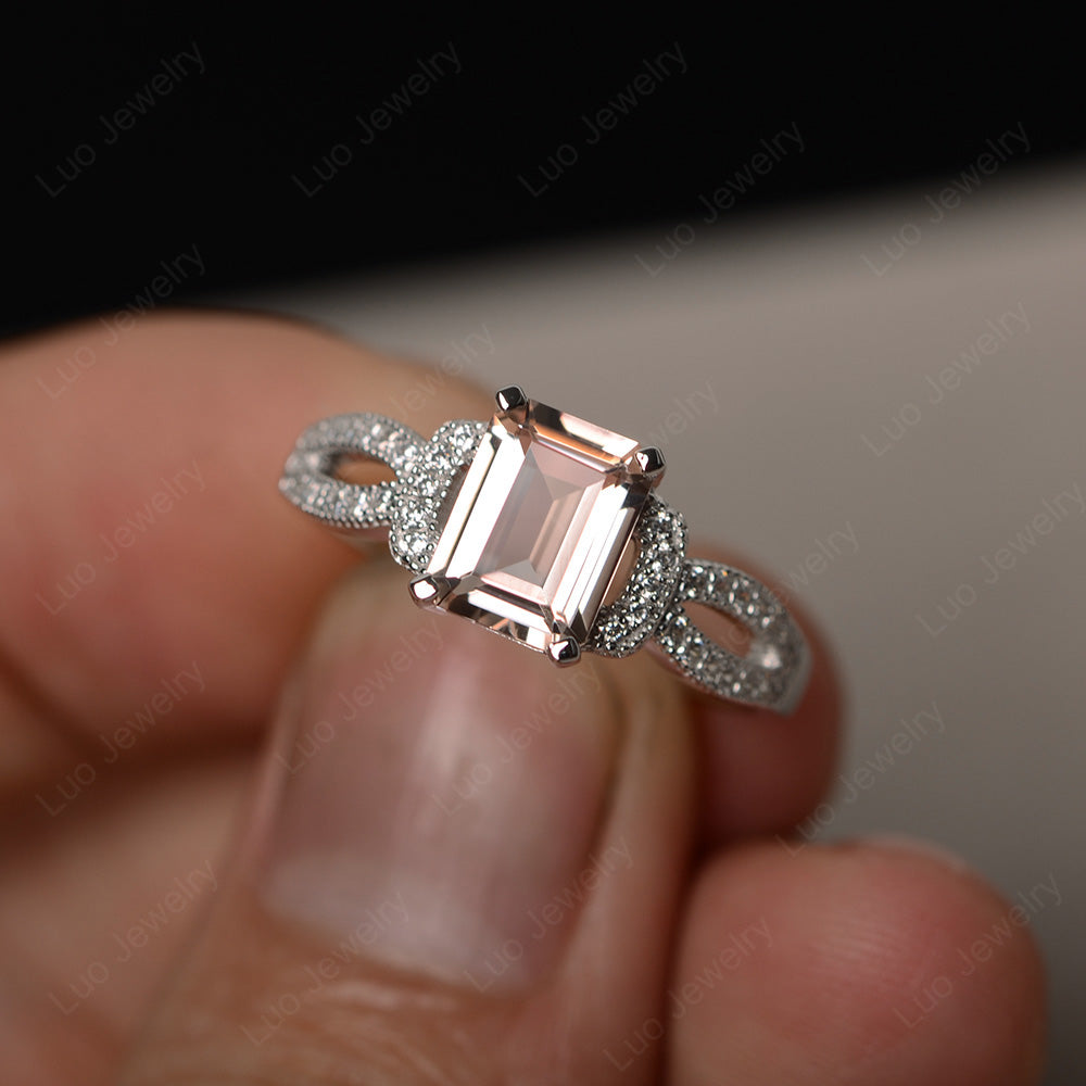 Emerald Cut Morganite Ring Art Deco - LUO Jewelry