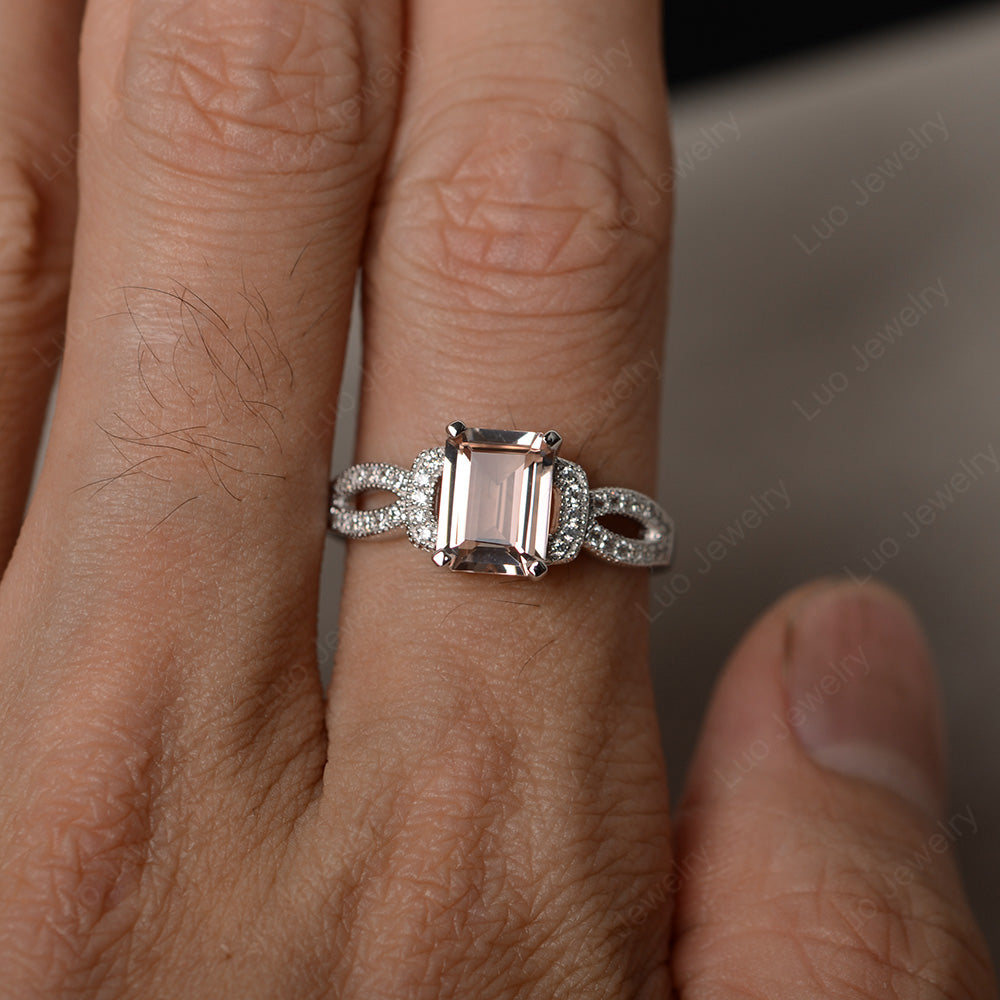 Emerald Cut Morganite Ring Art Deco - LUO Jewelry