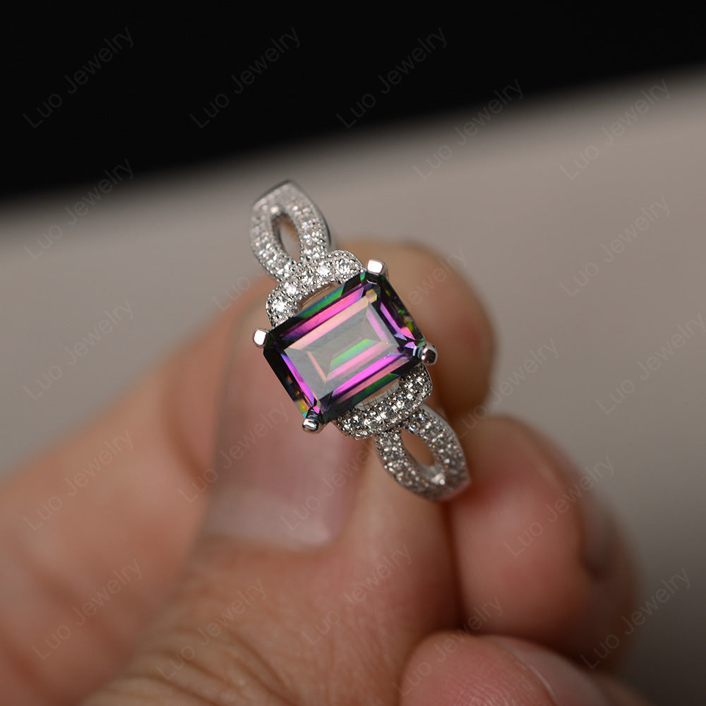 Emerald Cut Mystic Topaz Ring Art Deco - LUO Jewelry