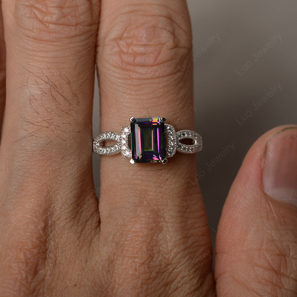 Emerald Cut Mystic Topaz Ring Art Deco - LUO Jewelry