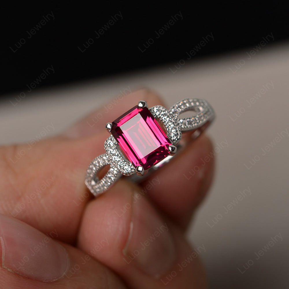 Emerald Cut Ruby Ring Art Deco - LUO Jewelry