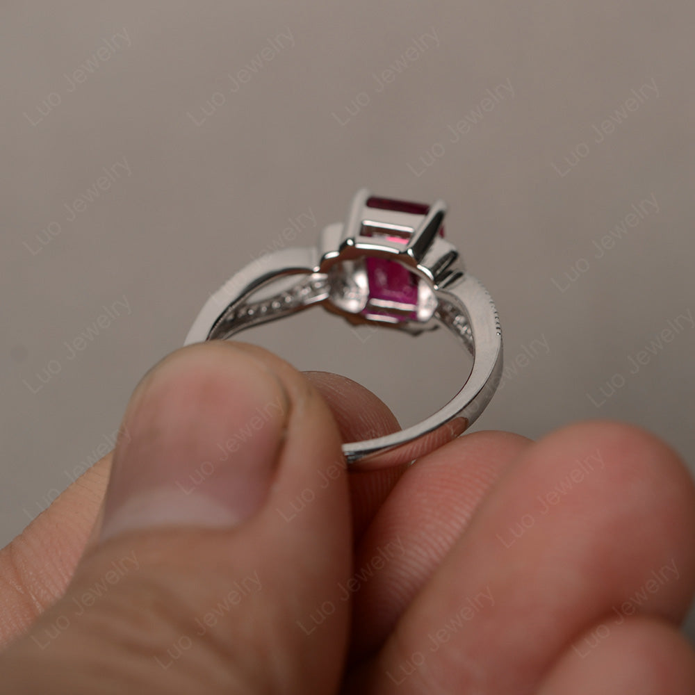 Emerald Cut Ruby Ring Art Deco - LUO Jewelry