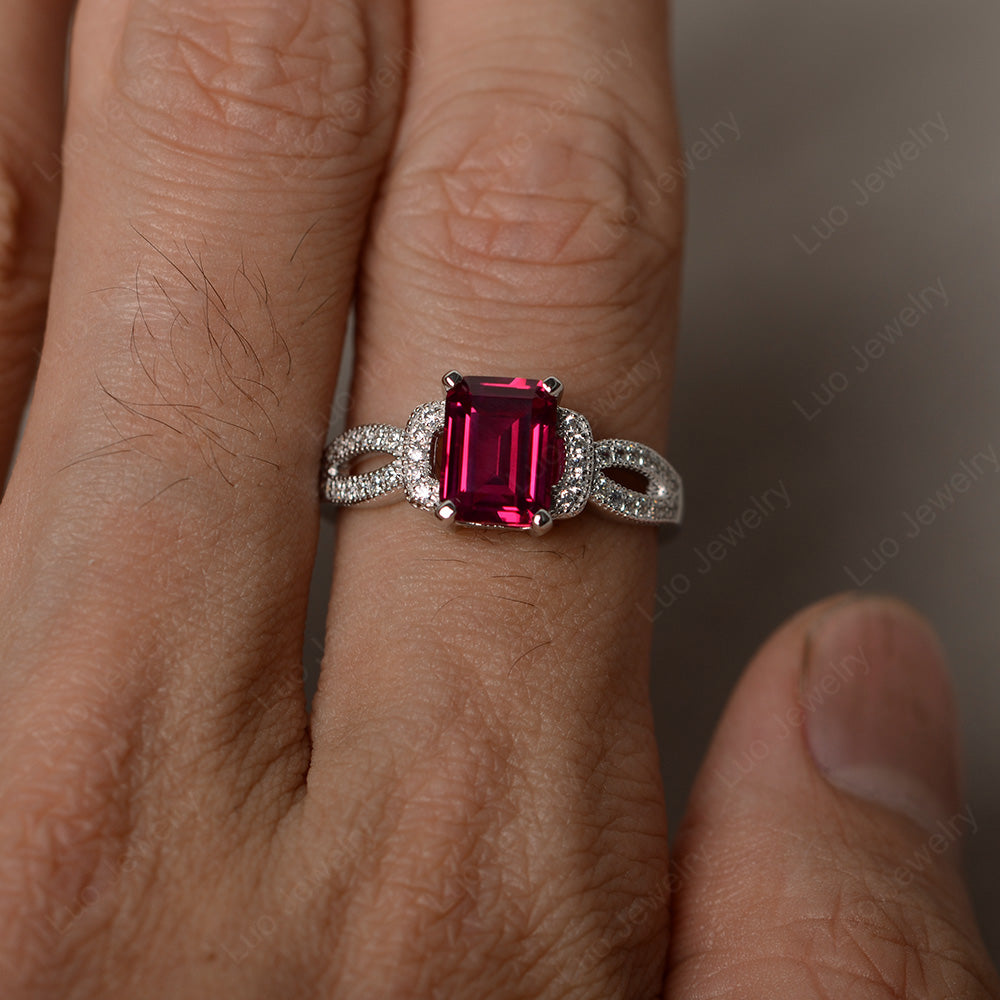 Emerald Cut Ruby Ring Art Deco - LUO Jewelry