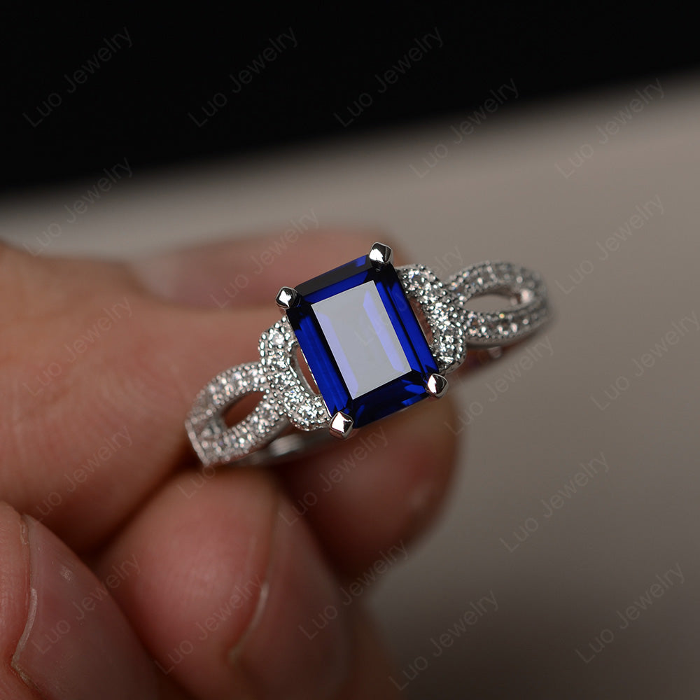 Emerald Cut Lab Sapphire Ring Art Deco - LUO Jewelry