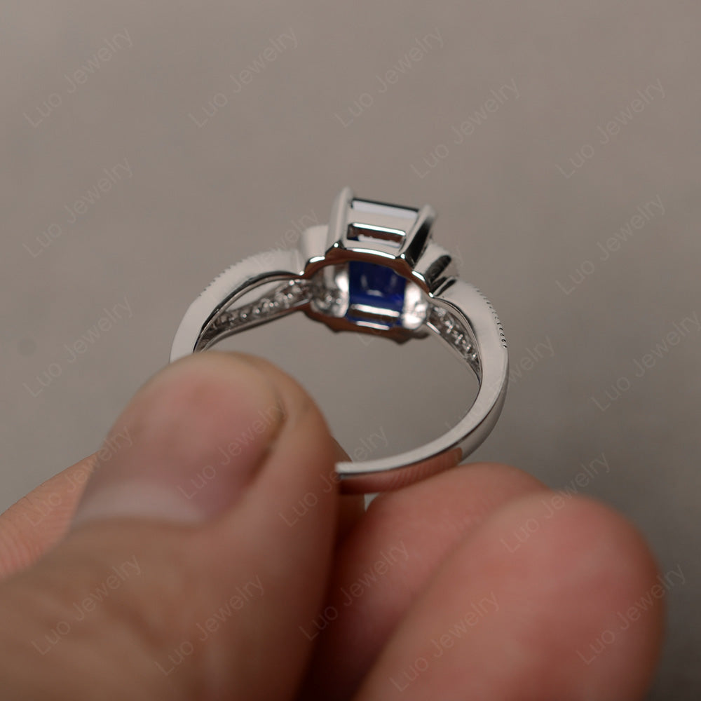 Emerald Cut Lab Sapphire Ring Art Deco - LUO Jewelry