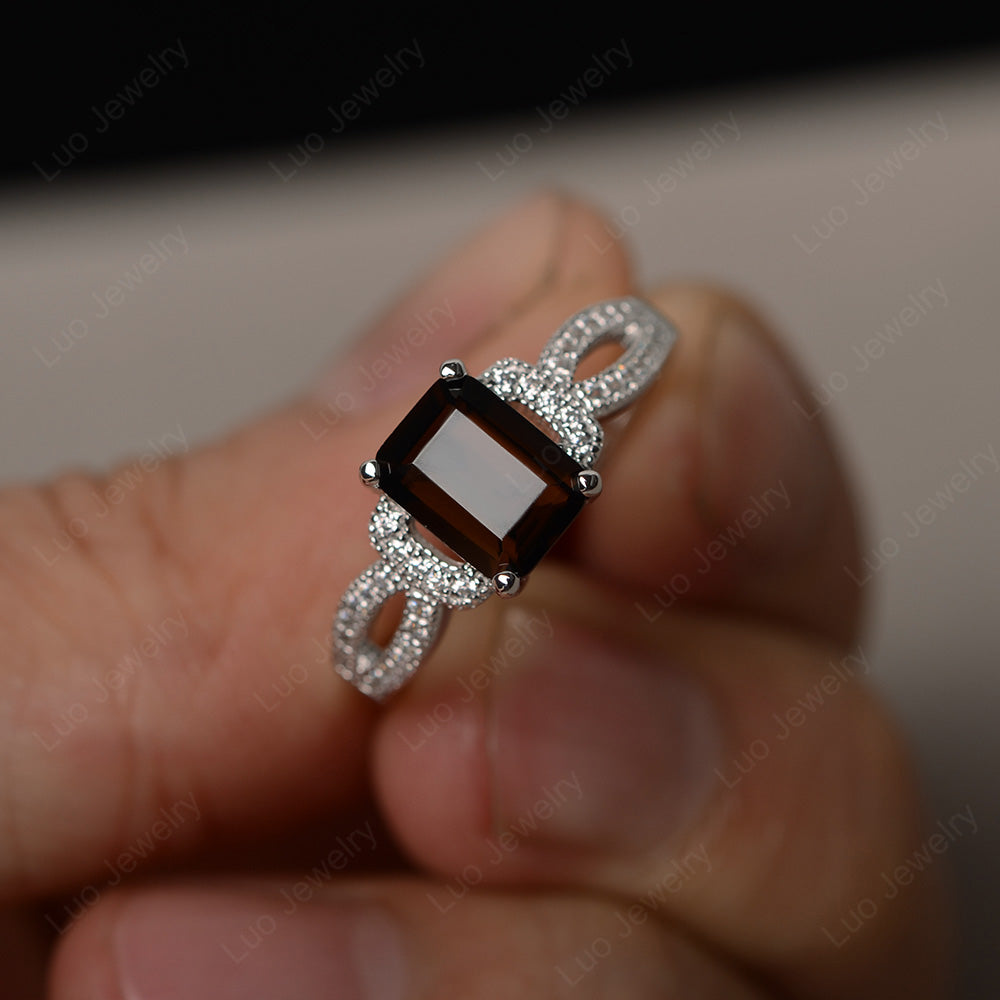 Emerald Cut Smoky Quartz  Ring Art Deco - LUO Jewelry