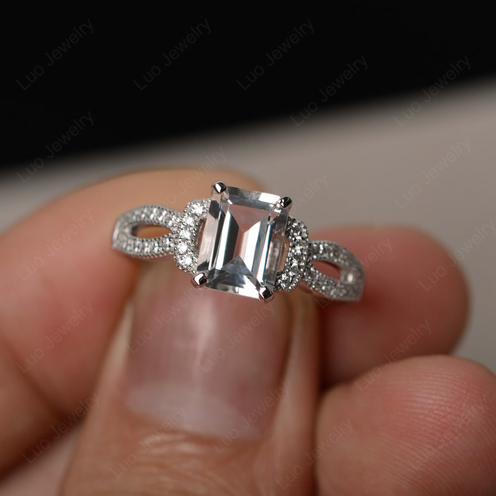 Emerald Cut White Topaz Ring Art Deco - LUO Jewelry