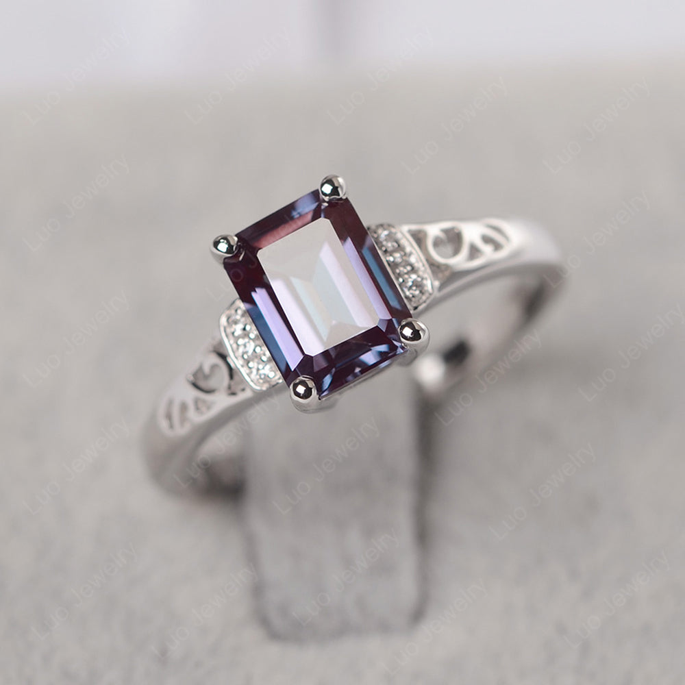 Emerald Cut Art Deco Alexandrite Engagement Ring - LUO Jewelry
