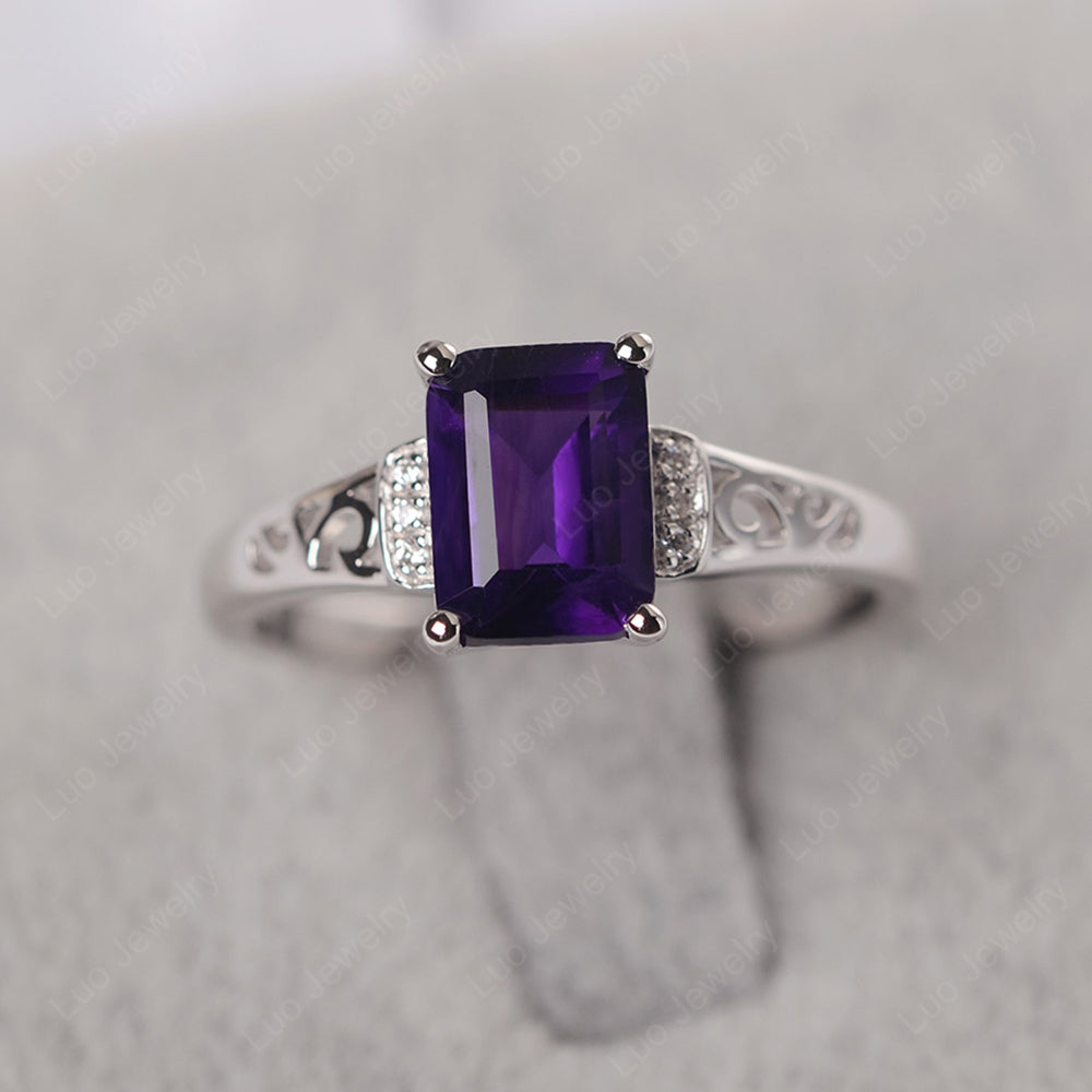 Emerald Cut Art Deco Amethyst Engagement Ring - LUO Jewelry