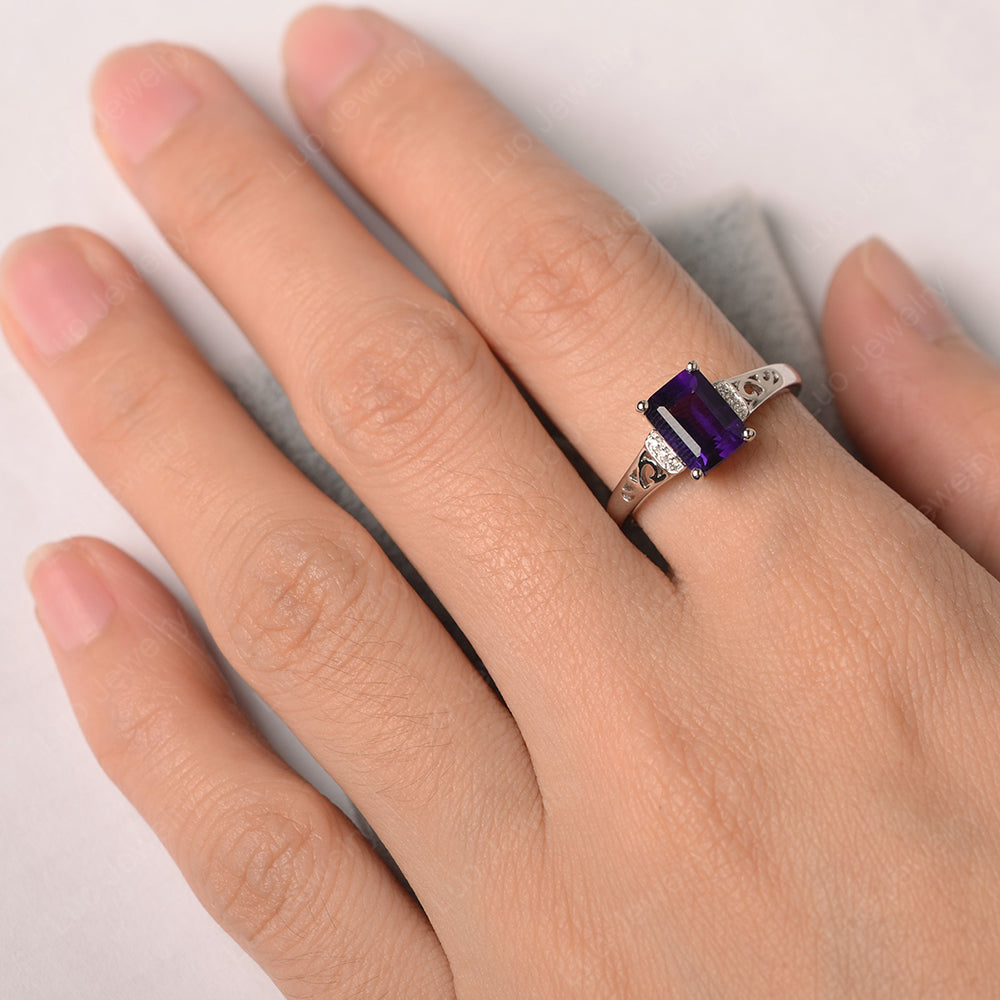 Emerald Cut Art Deco Amethyst Engagement Ring - LUO Jewelry