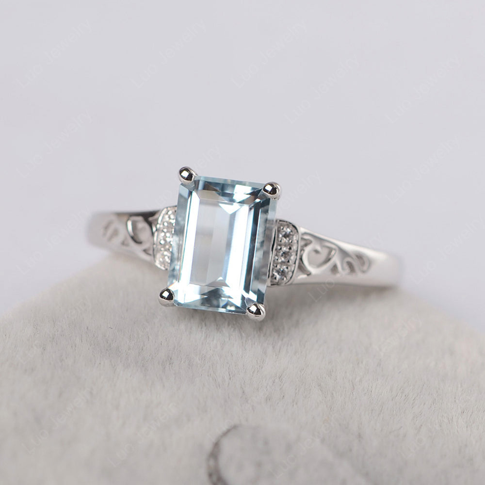 Emerald Cut Art Deco Aquamarine Engagement Ring - LUO Jewelry