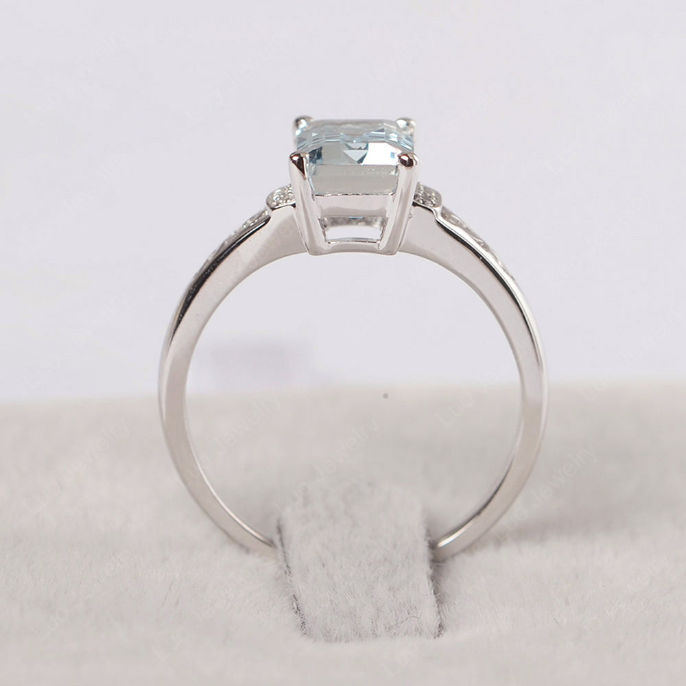 Emerald Cut Art Deco Aquamarine Engagement Ring - LUO Jewelry