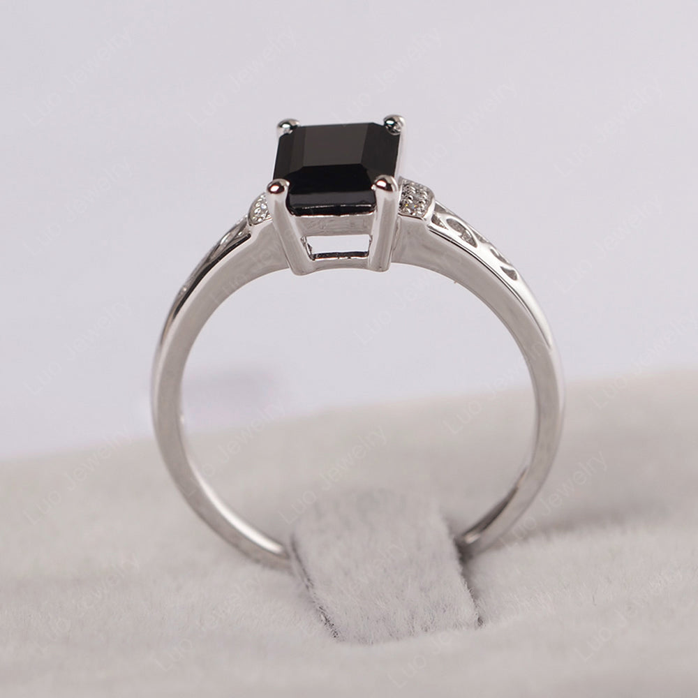 Emerald Cut Art Deco Black Spinel Engagement Ring - LUO Jewelry