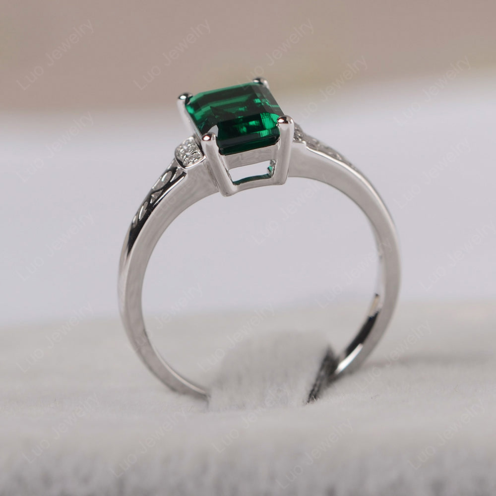 Emerald Cut Art Deco Lab Emerald Engagement Ring - LUO Jewelry