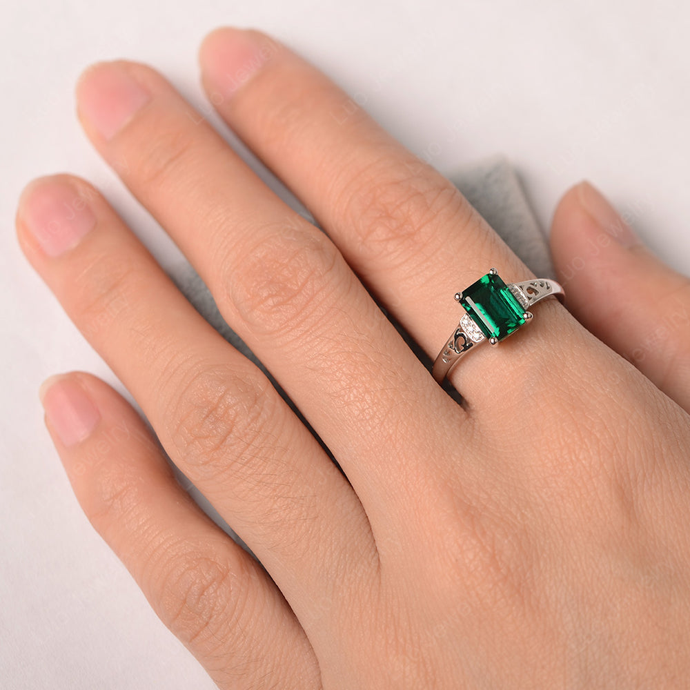 Emerald Cut Art Deco Lab Emerald Engagement Ring - LUO Jewelry