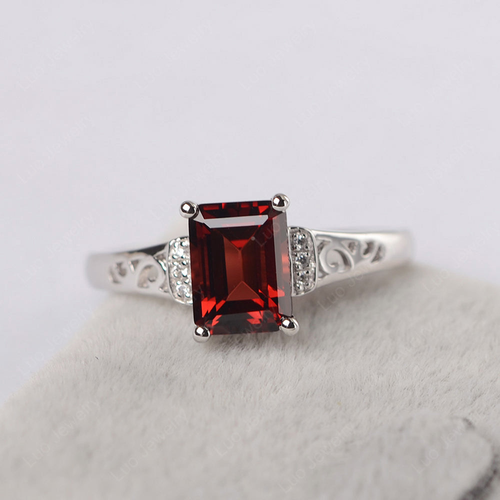 Emerald Cut Art Deco Garnet Engagement Ring - LUO Jewelry