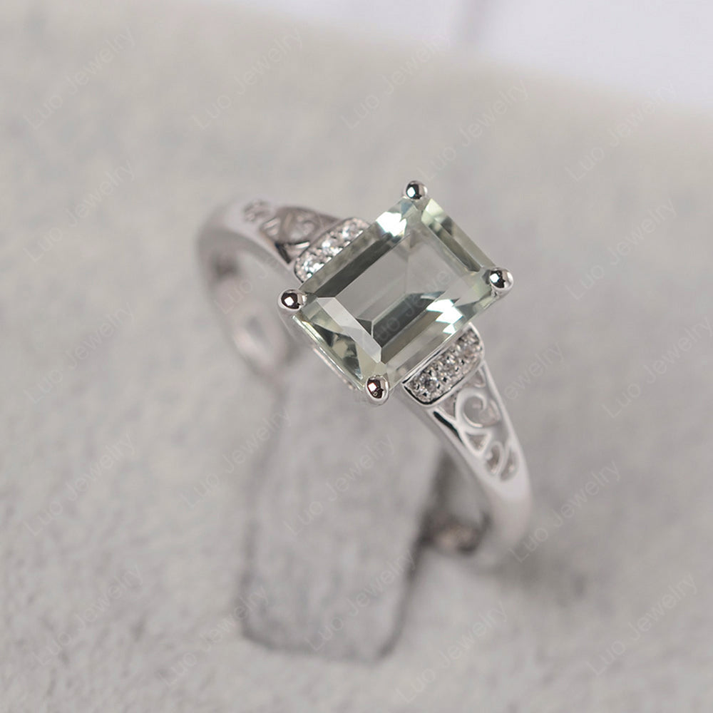 Emerald Cut Art Deco Green Amethyst Engagement Ring - LUO Jewelry