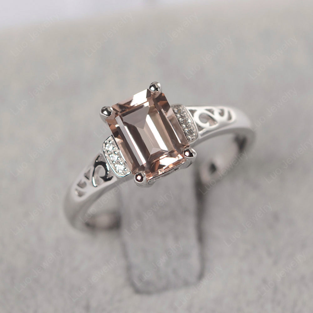 Emerald Cut Art Deco Morganite Engagement Ring - LUO Jewelry