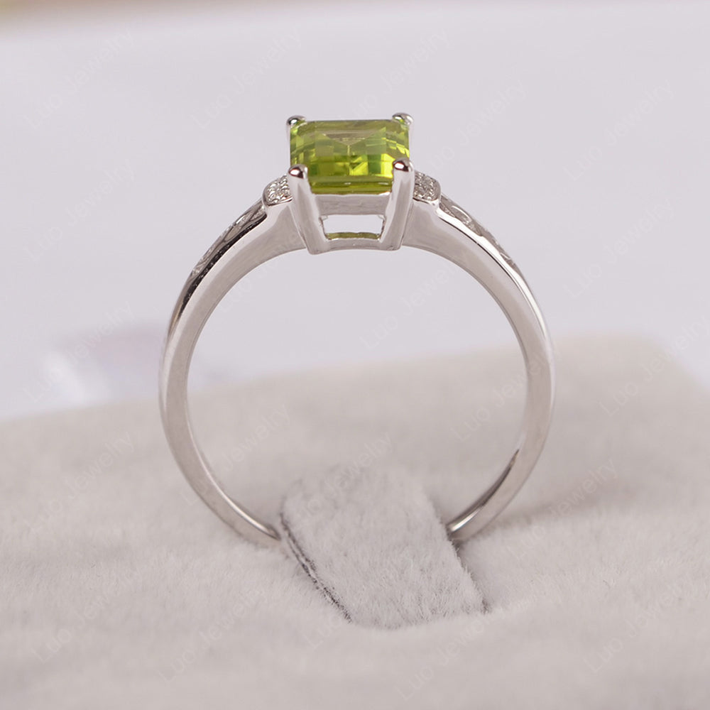 Emerald Cut Art Deco Peridot Engagement Ring - LUO Jewelry