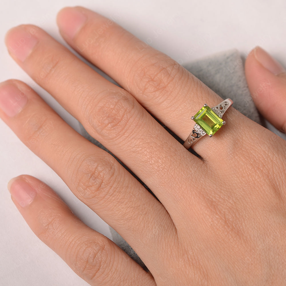 Emerald Cut Art Deco Peridot Engagement Ring - LUO Jewelry