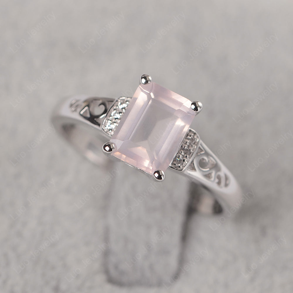 Emerald Cut Art Deco Rose Quartz Engagement Ring - LUO Jewelry