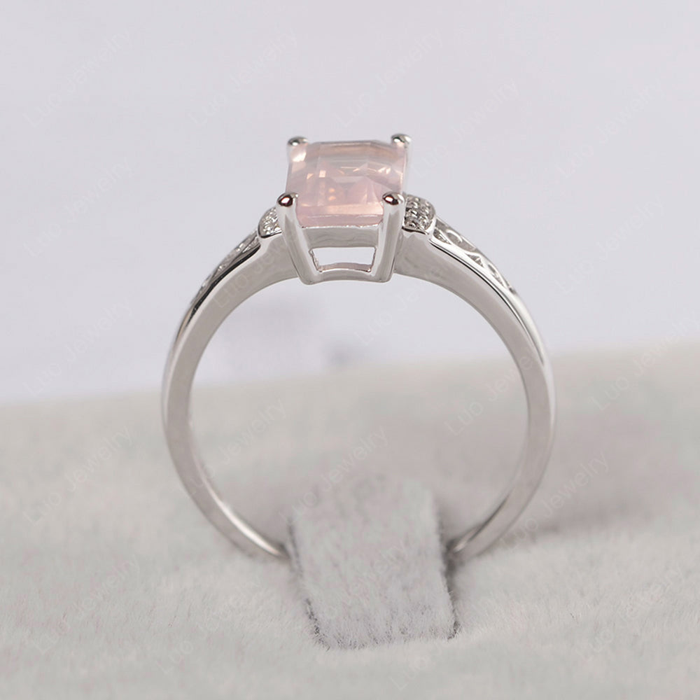 Emerald Cut Art Deco Rose Quartz Engagement Ring - LUO Jewelry