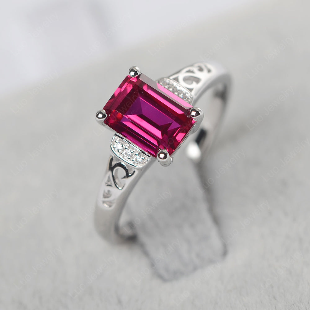 Emerald Cut Art Deco Ruby Engagement Ring - LUO Jewelry