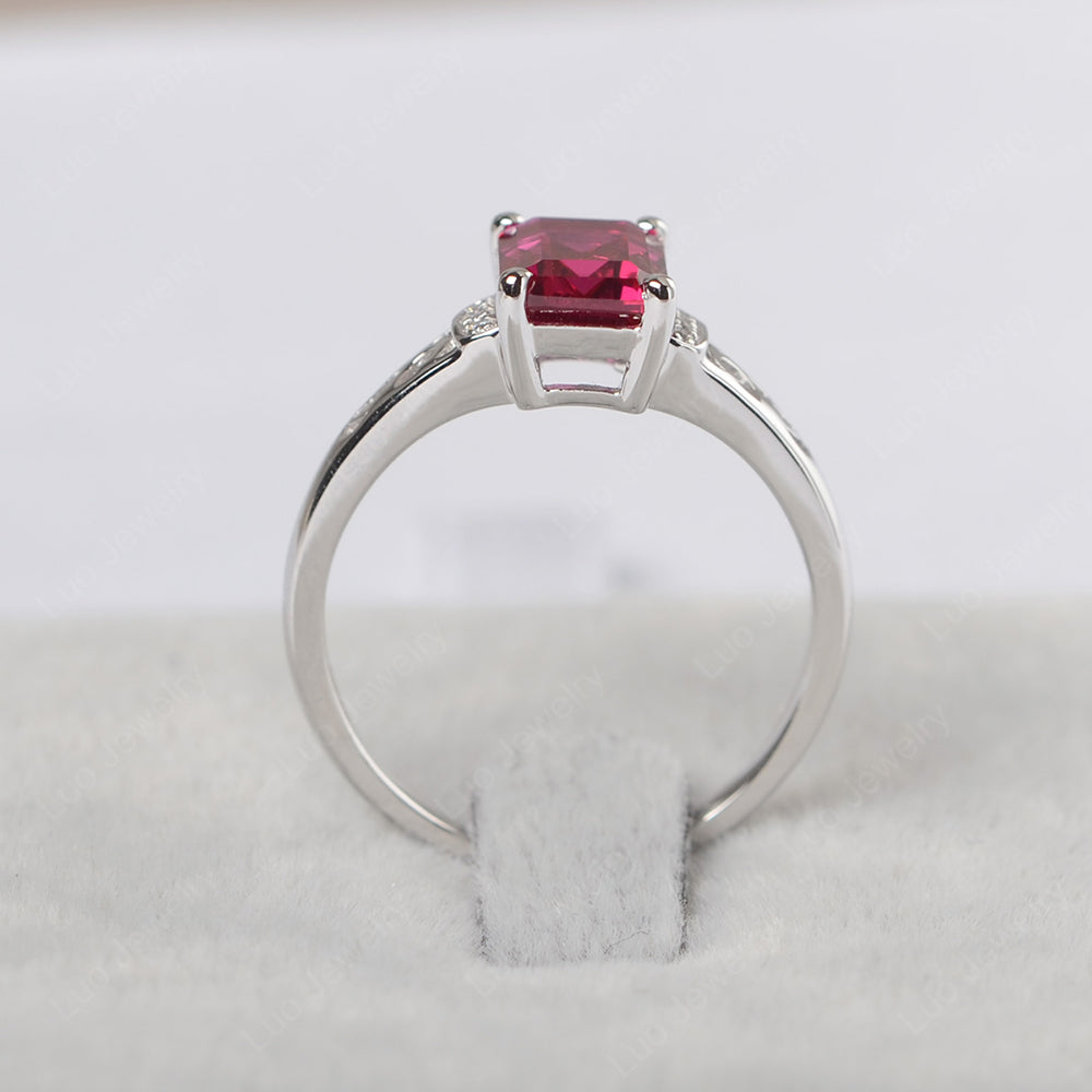 Emerald Cut Art Deco Ruby Engagement Ring - LUO Jewelry