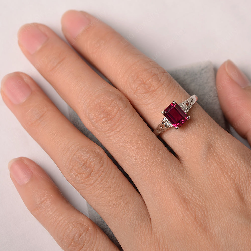 Emerald Cut Art Deco Ruby Engagement Ring - LUO Jewelry